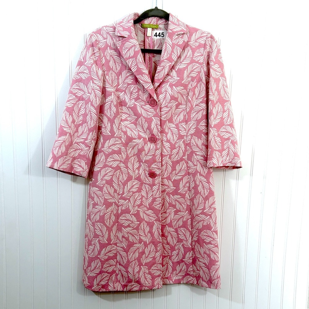 Sigrid Olsen Size Small Pink Ivory 3 Button Leaf Floral Mid Trench Jacket NWOT